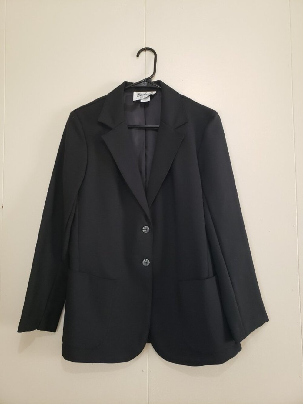 Vtg Malouf of Dallas Womens 10 Blazer Suit Jacket Black Dacron Polyester Office
